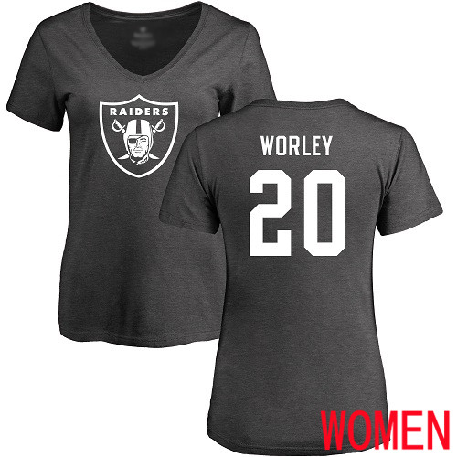 Oakland Raiders Ash Women Daryl Worley One Color NFL Football #20 T Shirt->women nfl jersey->Women Jersey